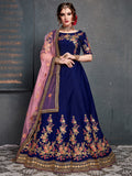 Adorable Navy Blue Floral Embroidered Velvet Wedding Lehenga Choli