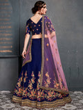 Adorable Navy Blue Floral Embroidered Velvet Wedding Lehenga Choli