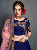 Adorable Navy Blue Floral Embroidered Velvet Wedding Lehenga Choli