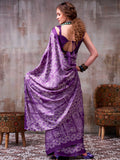 Adoring Purple Printed Satin Casual Saree With Blouse
