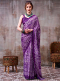 Adoring Purple Printed Satin Casual Saree With Blouse