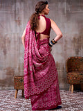 Precious Pink Printed Satin Casual Wear Saree With Blouse
