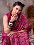 Precious Pink Printed Satin Casual Wear Saree With Blouse