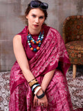 Precious Pink Printed Satin Casual Wear Saree With Blouse