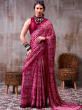 Precious Pink Printed Satin Casual Wear Saree With Blouse