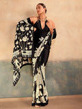 Precious Black Floral Printed Satin Festive Wear Saree with Blouse