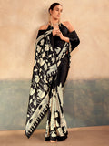 Precious Black Floral Printed Satin Festive Wear Saree with Blouse