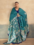 Charming Blue Printed Satin Cultural Wear Saree With Blouse