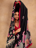 Sparkling Black Digital Printed Satin Evening Wear Saree With Blouse