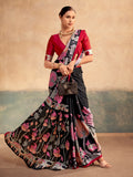 Sparkling Black Digital Printed Satin Evening Wear Saree With Blouse