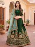 Classy Bottle Green Floral Embroidery Silk Mehendi Wear Lehenga Choli