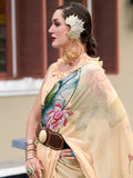 Charming Beige Floral Printed Georgette Traditional Saree With Blouse