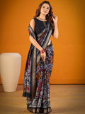 Luxury Black Kalamkari Zari Weaving Chanderi Festive Saree