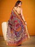 Classic Mustard Kalamkari Print Zari Border Designer Saree