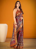 Classic Mustard Kalamkari Print Zari Border Designer Saree