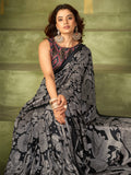 Elegant Black Kalamkari Printed Silk Traditional Saree With Blouse