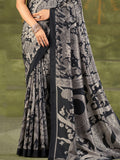 Elegant Black Kalamkari Printed Silk Traditional Saree With Blouse