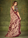 Sparkling Maroon Kalamkari Printed Silk Saree With Blouse