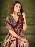 Sparkling Maroon Kalamkari Printed Silk Saree With Blouse