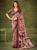 Sparkling Maroon Kalamkari Printed Silk Saree With Blouse