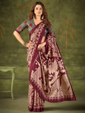 Sparkling Maroon Kalamkari Printed Silk Saree With Blouse