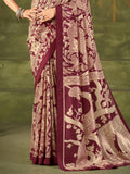Sparkling Maroon Kalamkari Printed Silk Saree With Blouse
