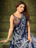 Charming Navy Blue Kalamkari Printed Silk Festival Wear Saree