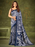 Charming Navy Blue Kalamkari Printed Silk Festival Wear Saree