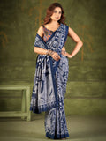 Charming Navy Blue Kalamkari Printed Silk Festival Wear Saree