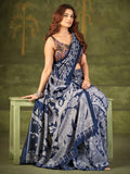Charming Navy Blue Kalamkari Printed Silk Festival Wear Saree