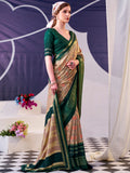 Fabulous Green Foil Work  Silk Festive Wear Saree With Blouse