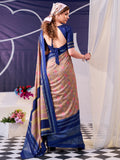 Precious Blue Floral Printed Silk Festive Wear Saree With Blouse