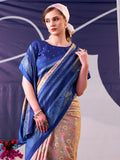 Precious Blue Floral Printed Silk Festive Wear Saree With Blouse