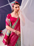 Attractive Pink Foil Work Silk Festive Wear Saree With Blouse