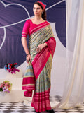 Attractive Pink Foil Work Silk Festive Wear Saree With Blouse