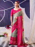 Attractive Pink Foil Work Silk Festive Wear Saree With Blouse