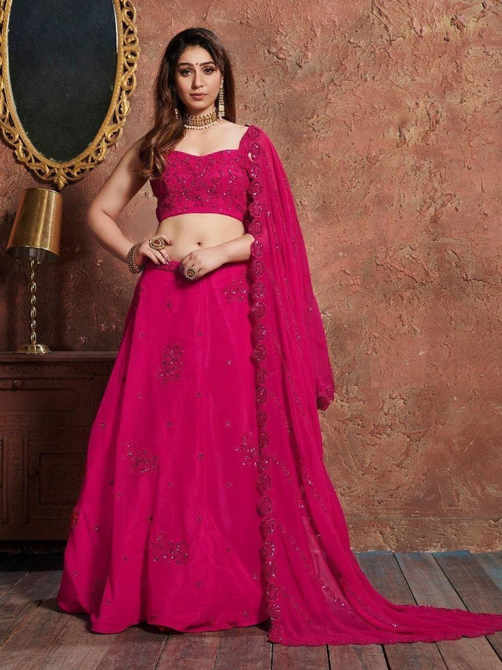 Pink Sequins Work Georgette Wedding Wear Lehenga Choli