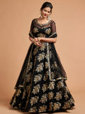 Fabulous Black Zari Embroidery Net Reception Wear Lehenga Choli