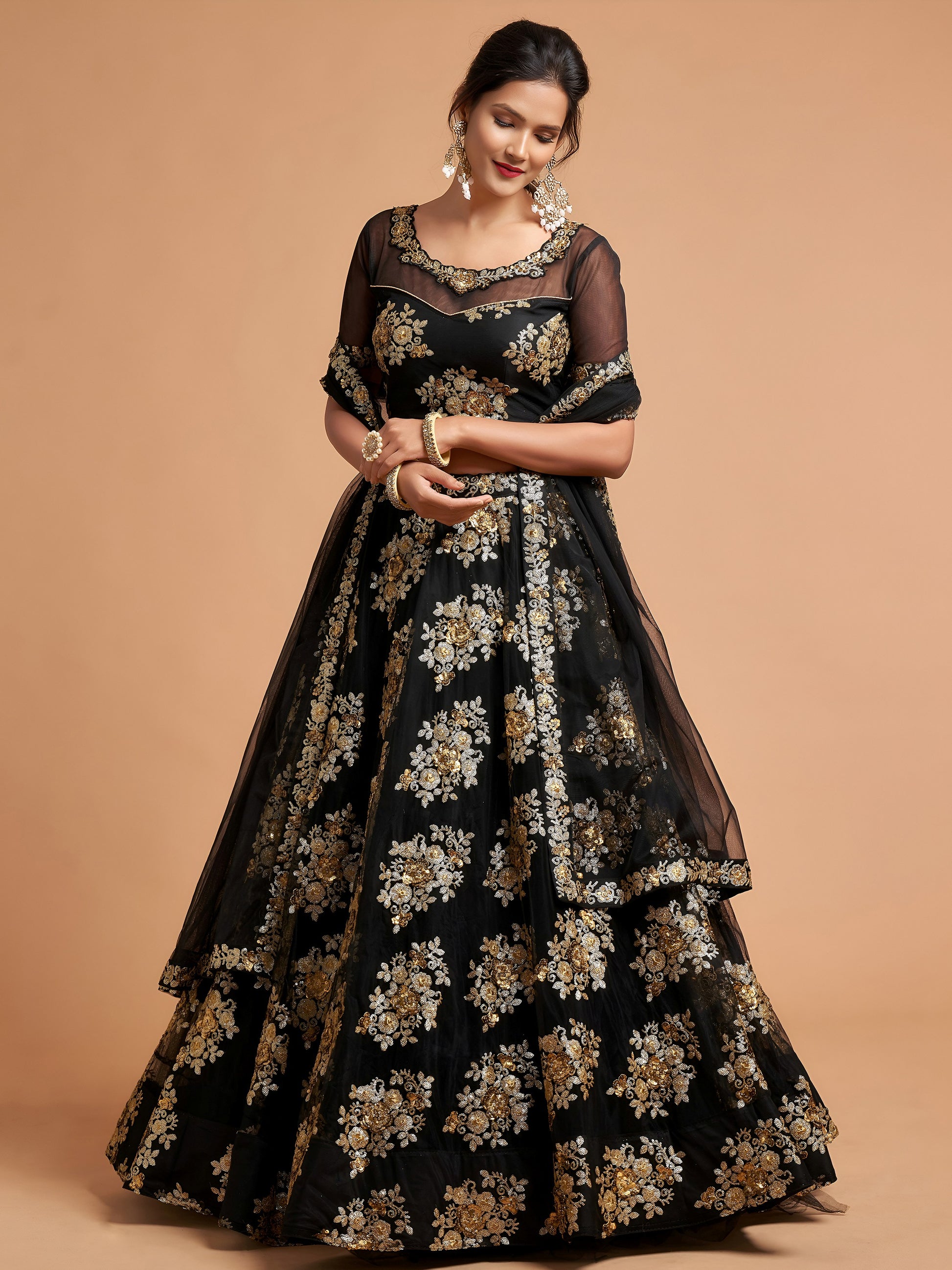 Fabulous Black Zari Embroidery Net Reception Wear Lehenga Choli