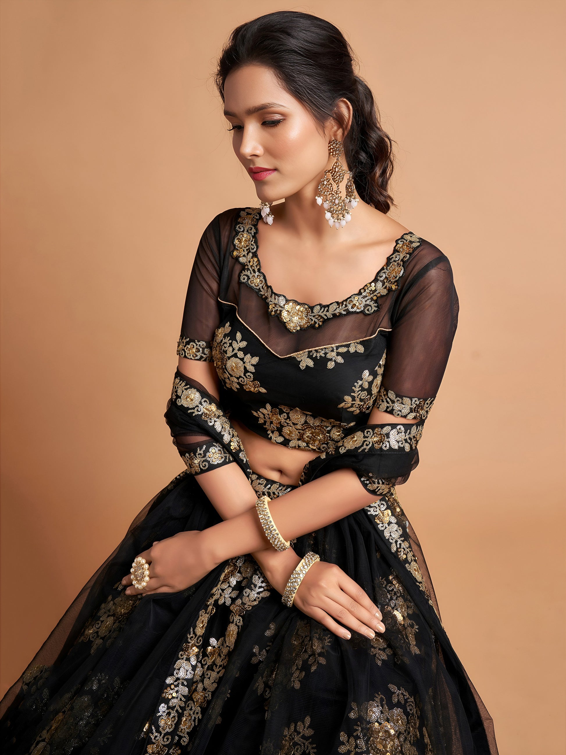 Fabulous Black Zari Embroidery Net Reception Wear Lehenga Choli