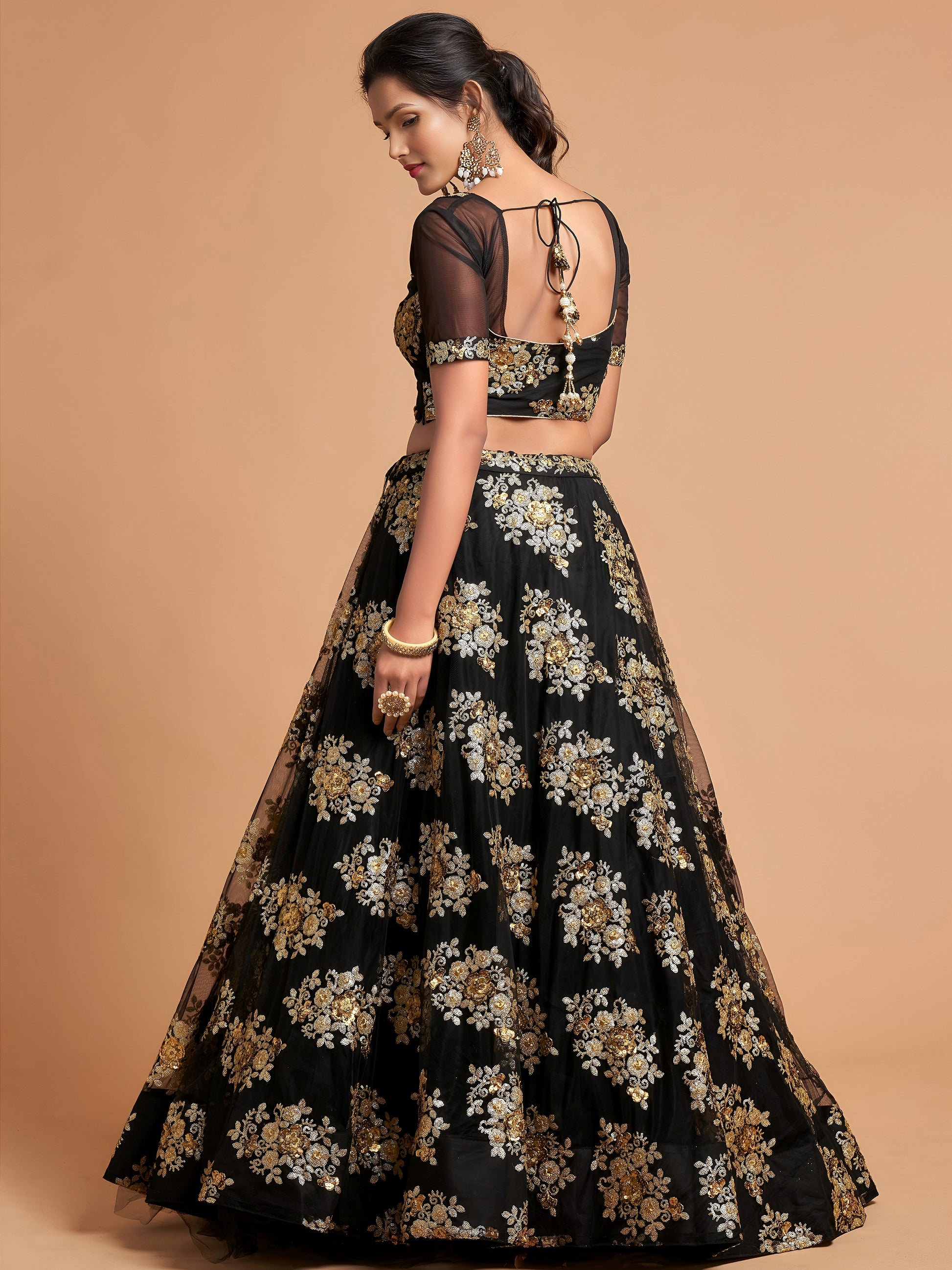 Fabulous Black Zari Embroidery Net Reception Wear Lehenga Choli