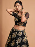 Fabulous Black Zari Embroidery Net Reception Wear Lehenga Choli