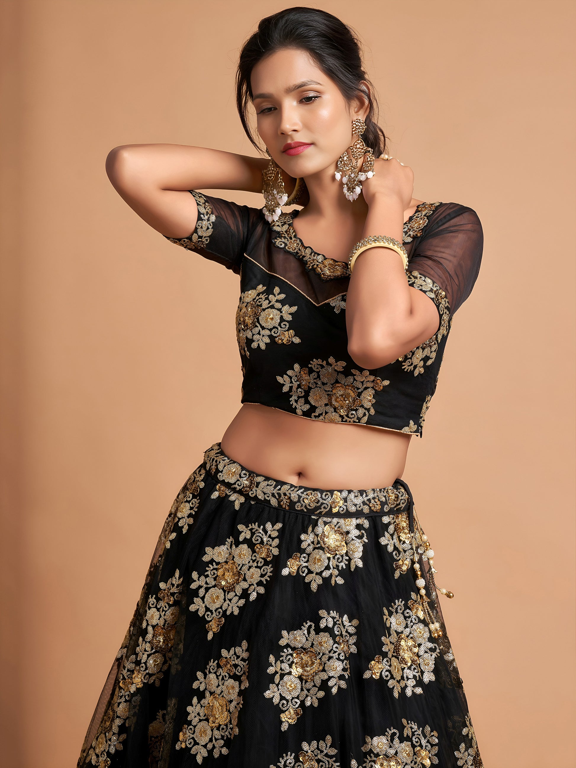 Fabulous Black Zari Embroidery Net Reception Wear Lehenga Choli