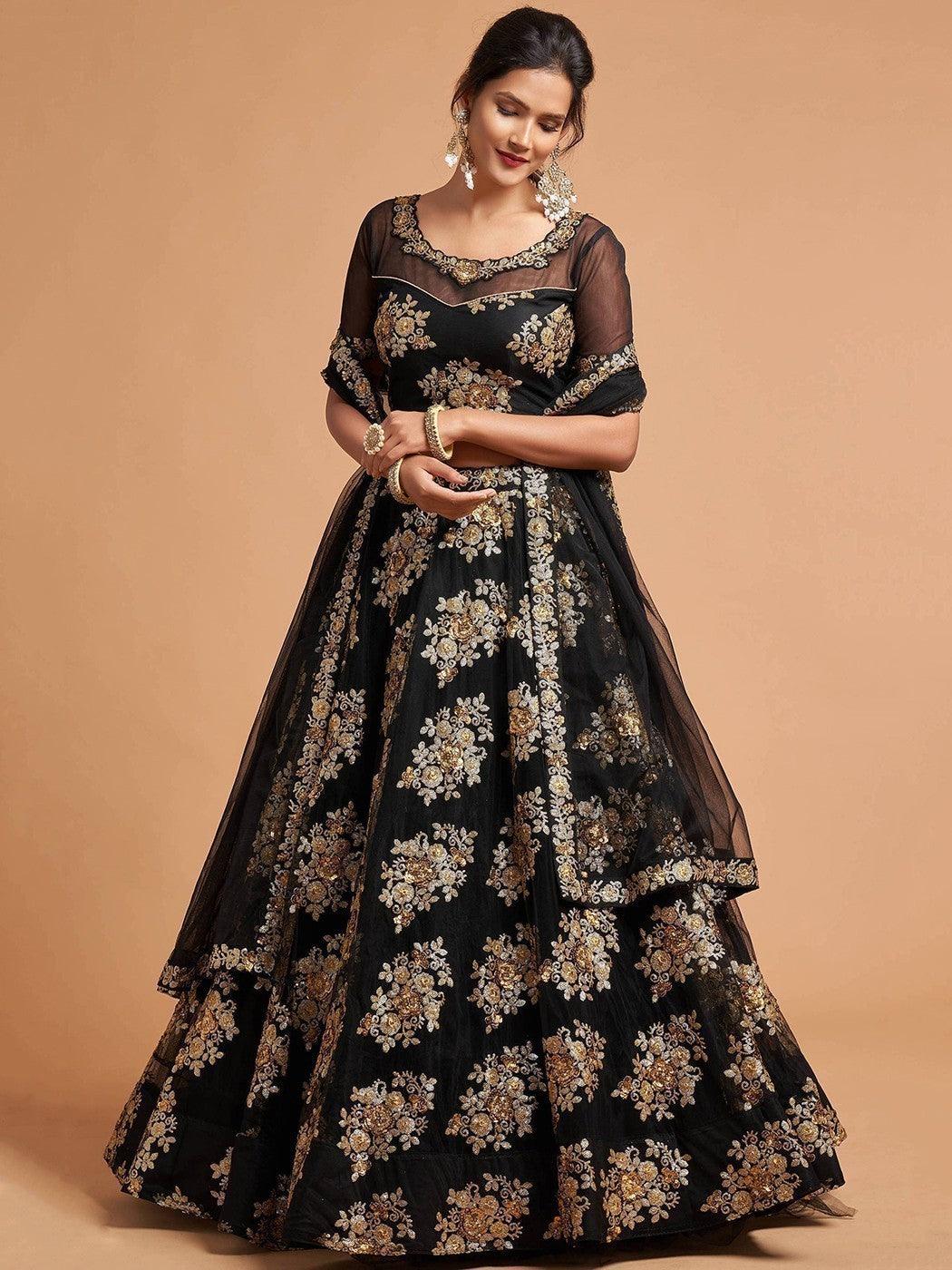 Fabulous Black Zari Embroidery Net Reception Wear Lehenga Choli