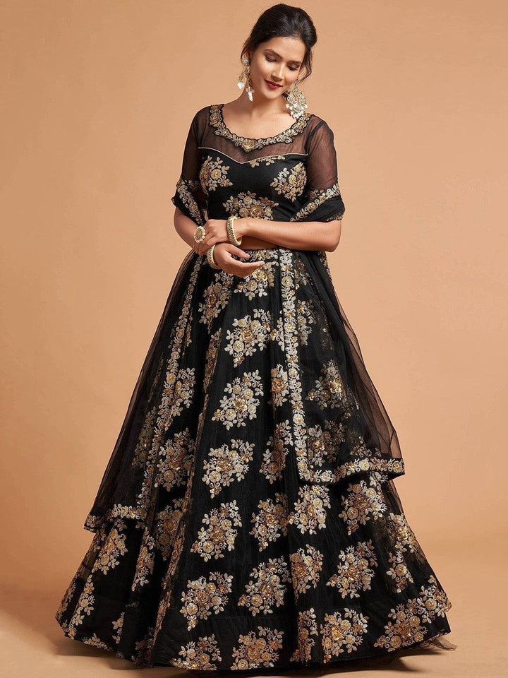 Fabulous Black Zari Embroidery Net Reception Wear Lehenga Choli