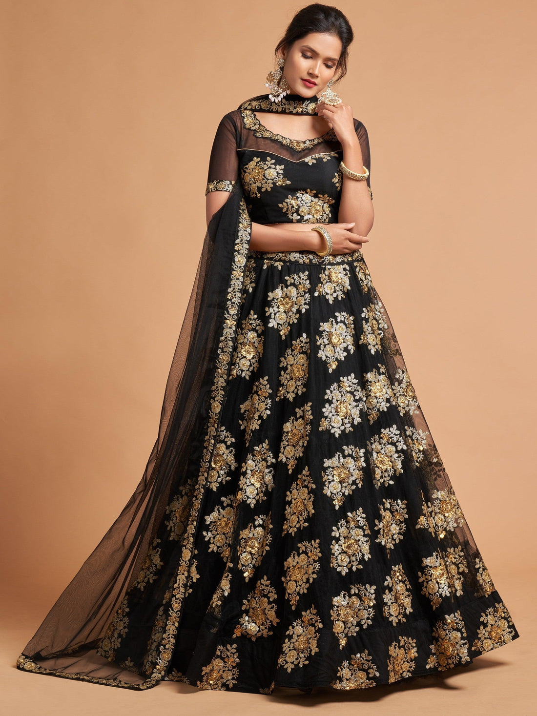 Fabulous Black Zari Embroidery Net Reception Wear Lehenga Choli