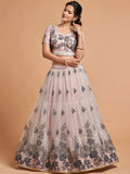 Super Grey Zari Embroidery Net Party Wear Lehenga Choli