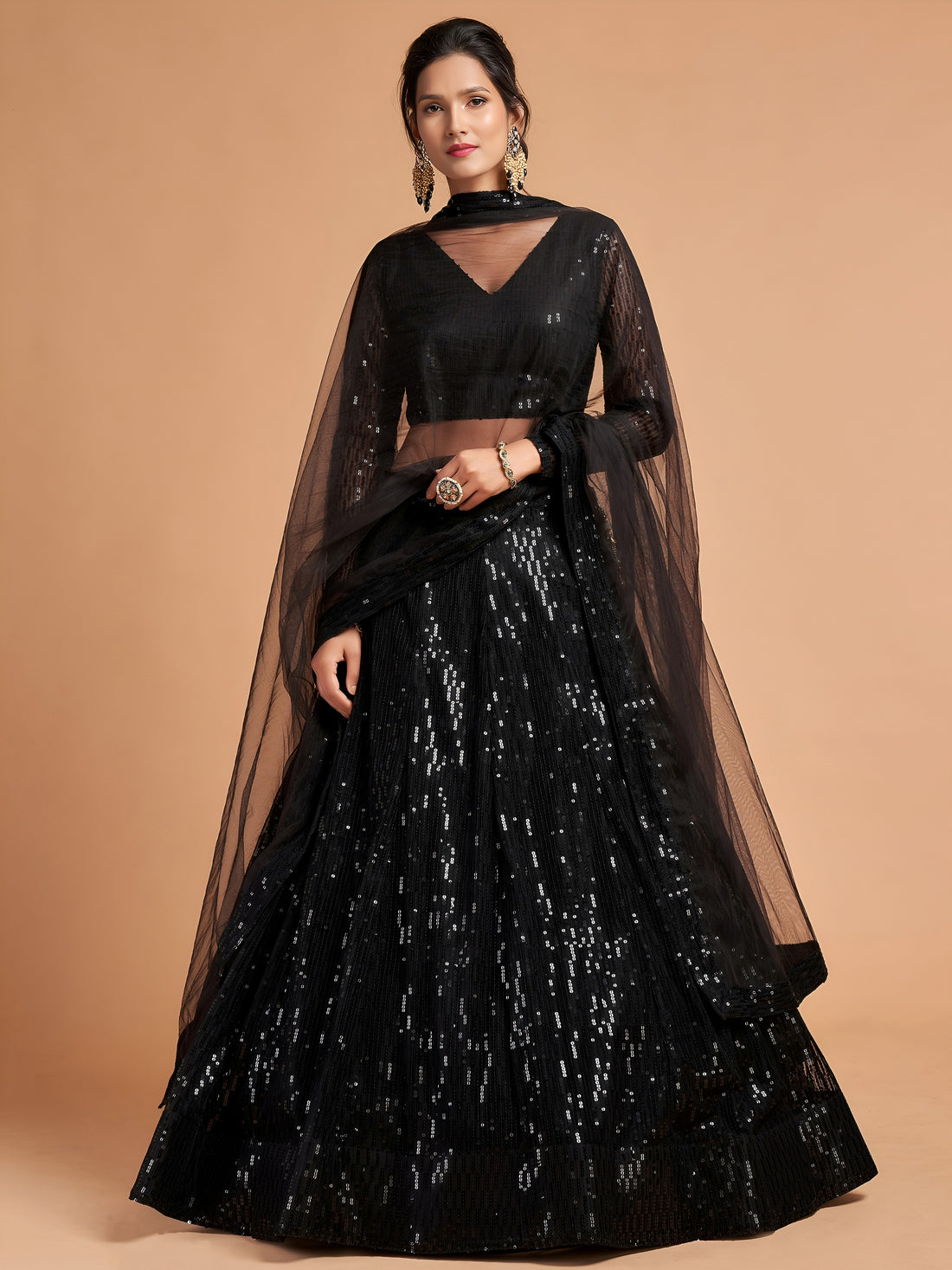 Marvelous Black Sequins Embroidered Net Party Wear Lehenga Choli