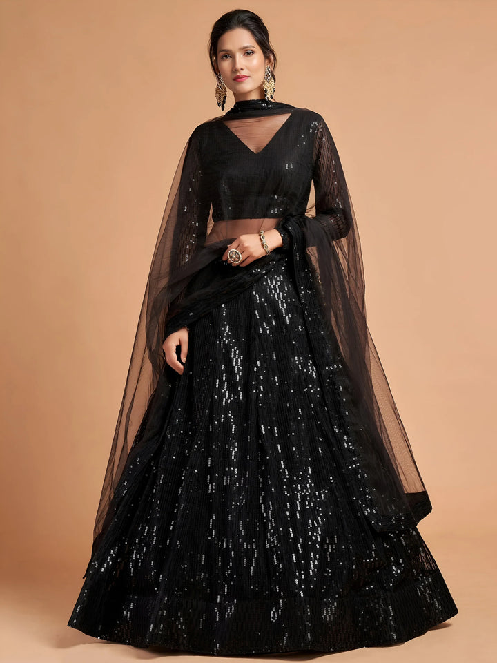 Marvelous Black Sequins Embroidered Net Party Wear Lehenga Choli
