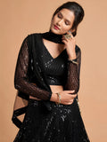 Marvelous Black Sequins Embroidered Net Party Wear Lehenga Choli
